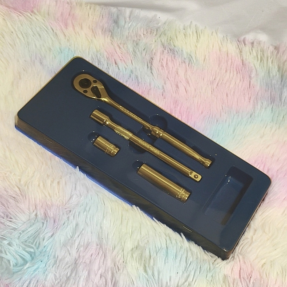 (X-78) New Vtg Chrome Vanadium Silver Ratchet Extension Deep Well & 2 Sockets